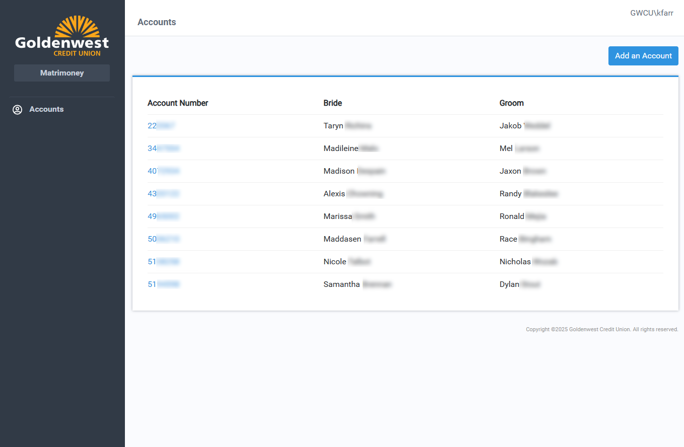 Backend (Employee Only) List of Accounts Available